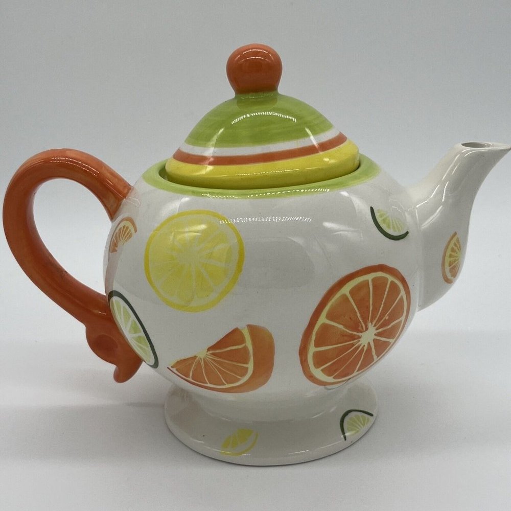 Young's Heartfelt Kitchen Creations Vintage Ceramic Teapot Citrus Fruit